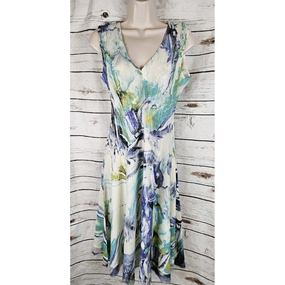 Komarov Charmeuse Fit & Flare Dress M Fairycore Midi Sleeveless Boho Crinkle